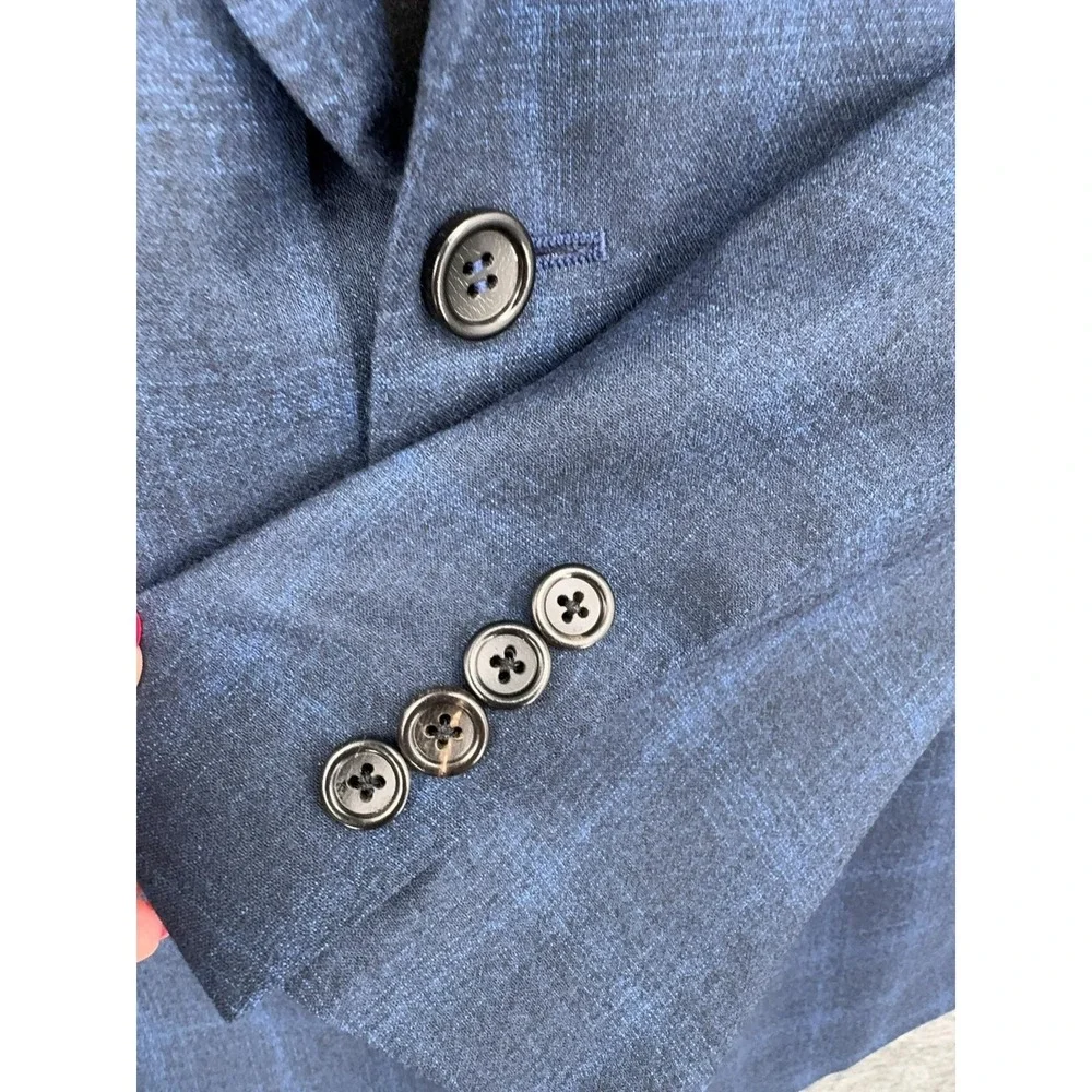 Canali Blazer Mens 48 Blue Wool Stretch Plaid 2 Button Sport Coat Made In Italy